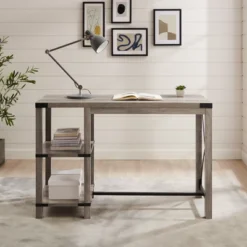 Rustic Farmhouse Metal X Kitchen Island With Shelves - Saracina Home -Living Room Furniture Store GUEST b5e786f1 c4b2 4d37 9c4f 7a49ef4549cc