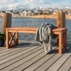 53" Slatted Acacia Wood X-Frame Patio Bench Brown - Saracina Home 7 53" Slatted Acacia Wood X-Frame Patio Bench Brown - Saracina Home -Living Room Furniture Store GUEST b693a23e 6fc7 41fe 8ad1 80ccc722306b