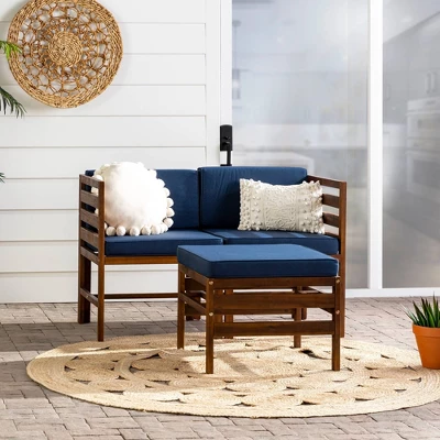 3pc Modular Acacia Wood Patio Chat Set With Cushions - Saracina Home 2 3pc Modular Acacia Wood Patio Chat Set With Cushions - Saracina Home - Image 2