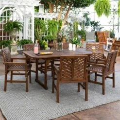 7pc Slatted Extendable Acacia Wood Patio Dining Set - Saracina Home -Living Room Furniture Store GUEST ba689393 b797 4b5f 973a 358227a95d0c