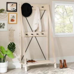 68" Solid Wood X Back Angled Hall Tree White Wash - Saracina Home -Living Room Furniture Store GUEST bc4a95c3 3e92 4bee af94 a5531e3bc496