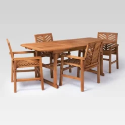 5pc Slatted Extendable Acacia Wood Patio Dining Set - Saracina Home -Living Room Furniture Store GUEST bc70cb01 d877 45b9 abc8 5ef3dadb9cf0
