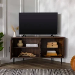 Contemporary Corner TV Stand For TVs Up To 55" Dark Walnut - Saracina Home 24 Contemporary Corner TV Stand For TVs Up To 55" Dark Walnut - Saracina Home -Living Room Furniture Store GUEST be0fe3bc f701 4e03 a642 a1a0b11f5648