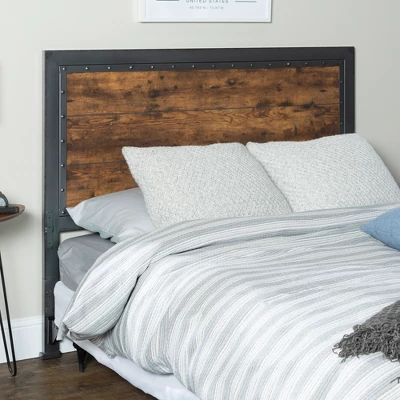 Queen Urban Industrial Wood And Metal Panel Headboard Brown - Saracina Home 1 Queen Urban Industrial Wood And Metal Panel Headboard Brown - Saracina Home