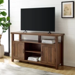 Modern Farmhouse Highboy Double Grooved Door TV Stand For TVs Up To 65" - Saracina Home