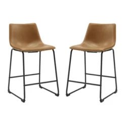 Set Of 2 Laslo Modern Upholstered Faux Leather Counter Height Barstools - Saracina Home -Living Room Furniture Store GUEST c0833993 a0ed 4742 aa20 2fd087a77c98
