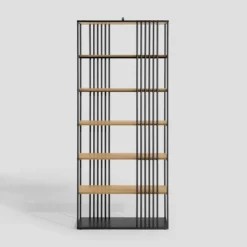 79" Modern 6 Shelf With Metal Bar Bookcase Coastal Oak/Black - Saracina Home -Living Room Furniture Store GUEST c1524d0f 09b5 429f 8c7f 80ab8daf93ad