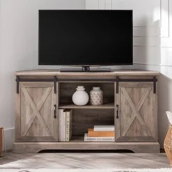 Robinson Rustic Transitional Sliding Barn Door Corner TV Stand For TVs Up To 58" - Saracina Home 26 Robinson Rustic Transitional Sliding Barn Door Corner TV Stand For TVs Up To 58" - Saracina Home -Living Room Furniture Store GUEST c3c5bfe5 57a2 47cd ad64 9af49c588b45