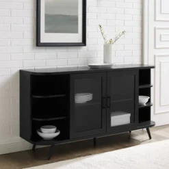 Mid-Century Modern Glass Double Door Curved Sideboard - Saracina Home