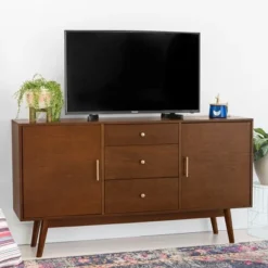 Mid-Century Modern Wood Console TV Stand For TVs Up To 65" - Saracina Home -Living Room Furniture Store GUEST cb85f3af 3c20 42f9 8a52 5c742cd3a8be