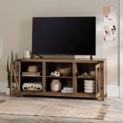 Clarabelle Transitional Glass Barn Door TV Stand For TVs Up To 65" - Saracina Home -Living Room Furniture Store GUEST cbe410ed b33d 484d a495 b8350c009984