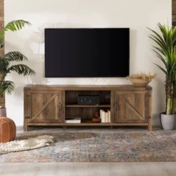 Modern Industrial Barn Door TV Stand For TVs Up To 80" - Saracina Home -Living Room Furniture Store GUEST ccb24986 9334 4f63 9b09 68b91e7b9dcb