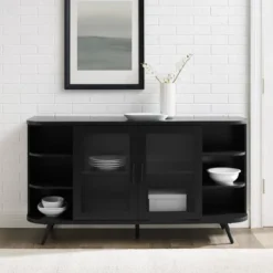 Mid-Century Modern Glass Double Door Curved Sideboard - Saracina Home -Living Room Furniture Store GUEST ccca2787 3517 4648 845b 2937e6e14a4a