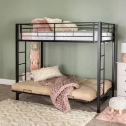 Twin Over Futon Analise Metal Bunk Bed Black - Saracina Home