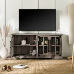 Avalene Modern Farmhouse 4 Door Glass Window Pane TV Stand For TVs Up To 65" - Saracina Home -Living Room Furniture Store GUEST ceb56c53 532c 41c4 bc33 7237d1461a67