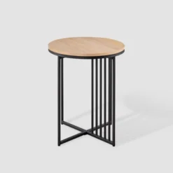 Modern Metal Bar Round Side Table Coastal Oak/Black ­ Saracina Home -Living Room Furniture Store GUEST cf926dfd 2da6 405a a32f 1c254fbe2ddb