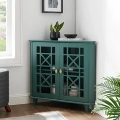 2 Door Corner Accent Cabinet With Fretwork Doors - Saracina Home -Living Room Furniture Store GUEST cfceebbb fbd4 44ae b375 5b6a98a22a32
