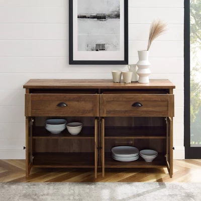 Millia Transitional Farmhouse 4 Door Sideboard With Glass Panels - Saracina Home 3 Millia Transitional Farmhouse 4 Door Sideboard With Glass Panels - Saracina Home - Image 3