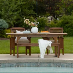 Ravenscroft 4pc Extendable Acacia Wood Outdoor Dining Set - Saracina Home -Living Room Furniture Store GUEST d1e17e82 6666 4c9e 9100 6baec1df9027