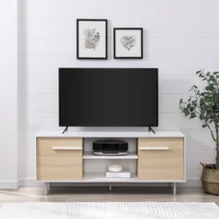 Modern 2 Door TV Stand For TVs Up To 65" Solid White/Coastal Oak/White - Saracina Home 11 Modern 2 Door TV Stand For TVs Up To 65" Solid White/Coastal Oak/White - Saracina Home -Living Room Furniture Store GUEST d6237cf6 7faf 4a9a ab9d 1f1963b17cb5