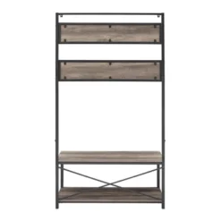 72" Industrial Farmhouse Metal And Wood Hall Tree Gray Wash - Saracina Home -Living Room Furniture Store GUEST d69cde4c 7309 4cd5 8f50 c9aa8116027a