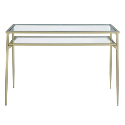 Modern 2 Tier Glass Top Writing Desk With Metal Legs Gold - Saracina Home 1 Modern 2 Tier Glass Top Writing Desk With Metal Legs Gold - Saracina Home