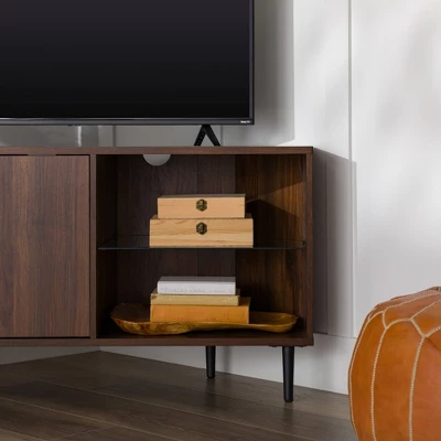 Contemporary Corner TV Stand For TVs Up To 55" Dark Walnut - Saracina Home 10 Contemporary Corner TV Stand For TVs Up To 55" Dark Walnut - Saracina Home - Image 10