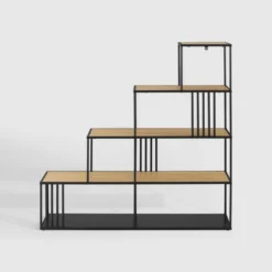 55.5" Modern 4 Shelf With Metal Bar Room Divider Bookcase Coastal Oak/Black - Saracina Home -Living Room Furniture Store GUEST e2b6c1ac 89cc 4599 81cf 4c065be0aa23