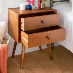 Greenberg 2 Drawer Mid-Century Modern Solid Wood Nightstand - Saracina Home -Living Room Furniture Store GUEST e325e445 1dcb 41b8 bf82 bd67a41d44b1