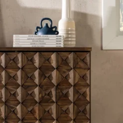 58" Modern Boho Solid Pine Wood Closed Storage Sideboard Brown - Saracina Home -Living Room Furniture Store GUEST e3b60f82 376f 4a36 b4e7 47a16e678d43