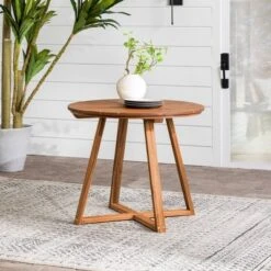 Saracina Home 36" Modern Acacia Slatted Round Outdoor Dining Table