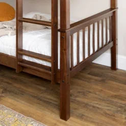 Twin Over Twin Transitional Cottage Solid Pine Bunk Bed Walnut - Saracina Home -Living Room Furniture Store GUEST e677b28d 138d 4661 9f11 0cbfc56bbb04
