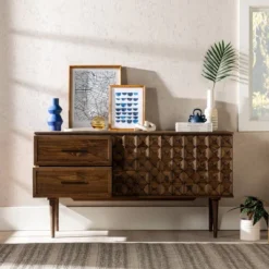 58" Modern Boho Solid Pine Wood Closed Storage Sideboard Brown - Saracina Home -Living Room Furniture Store GUEST e7a42ca6 b5ea 4c1b a22e aab985ea5241