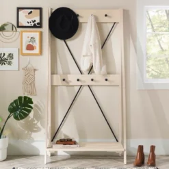 68" Solid Wood X Back Angled Hall Tree White Wash - Saracina Home -Living Room Furniture Store GUEST ea1e1754 a772 448f ae28 8c2dce3fdc3f