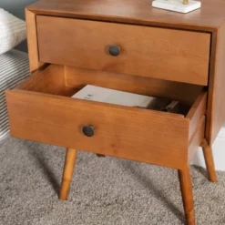 Greenberg 2 Drawer Mid-Century Modern Solid Wood Nightstand - Saracina Home -Living Room Furniture Store GUEST eed09801 02ef 47b5 adba c7b0898358f5