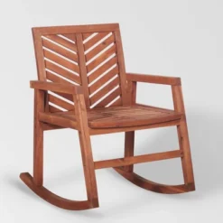 Slatted Chevron Acacia Wood Patio Rocking Chair - Saracina Home -Living Room Furniture Store GUEST f151487d 0b98 494d 81f7 e490221f43f1