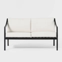 Saracina Home Mid-Century Modern Slatted Acacia Outdoor Bench With Cushions -Living Room Furniture Store GUEST f159d085 5aa2 453a a258 0e99b25d8120