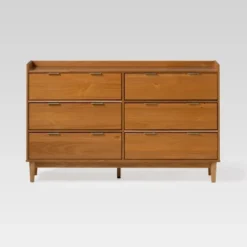 Mid-Century Modern Solid Wood 6 Drawer Double Dresser - Saracina Home -Living Room Furniture Store GUEST f40a606f 0c8e 43a8 b20e 6173eadd8c07
