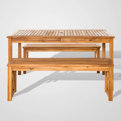 3pc Acacia Wood X Design Outdoor Patio Dining Set - Brown - Saracina Home 2 3pc Acacia Wood X Design Outdoor Patio Dining Set - Brown - Saracina Home - Image 2