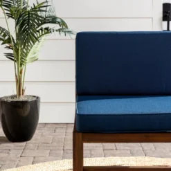 Modular Acacia Wood Armless Patio Chair With Cushion - Dark Brown/Navy - Saracina Home 19 Modular Acacia Wood Armless Patio Chair With Cushion - Dark Brown/Navy - Saracina Home -Living Room Furniture Store GUEST f434940d d8c2 4298 9d4d 48efad42bf66