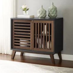 Visconti Mid-Century Modern Sliding Slat Door TV Stand For TVs Up To 40" - Saracina Home