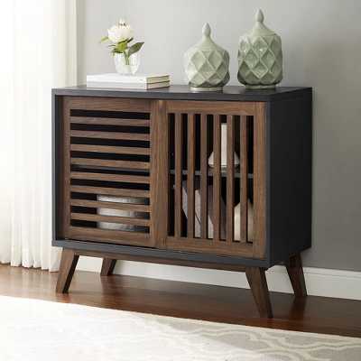 Visconti Mid-Century Modern Sliding Slat Door TV Stand For TVs Up To 40" - Saracina Home 1 Visconti Mid-Century Modern Sliding Slat Door TV Stand For TVs Up To 40" - Saracina Home