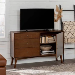 Mid-Century Modern With Closed Storage TV Stand For TVs Up To 58" Walnut - Saracina Home -Living Room Furniture Store GUEST f89ee84d 87ad 48e2 a670 ba1cc508510a