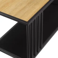 55.5" Modern 4 Shelf With Metal Bar Room Divider Bookcase Coastal Oak/Black - Saracina Home -Living Room Furniture Store GUEST ffa6e104 97bb 4319 b27b 600bbe750d80